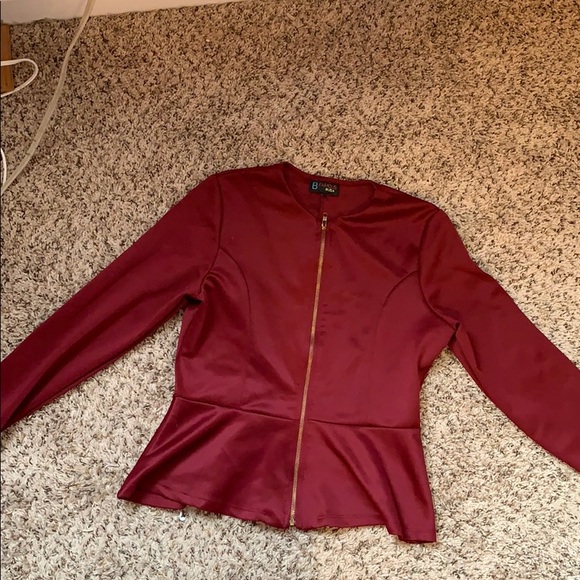 Burgundy Peplum Style Blazer - Picture 2 of 3